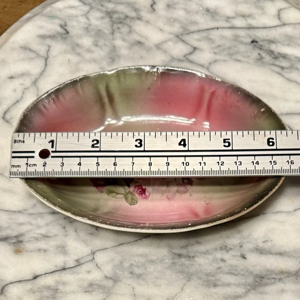 VTG Antique Trinket Relish Dish Porcelain Hand Painted Roses Flowers Germany 6